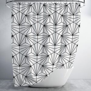 Ultra Black & White Shower Curtain with Rings‎ (4142)
